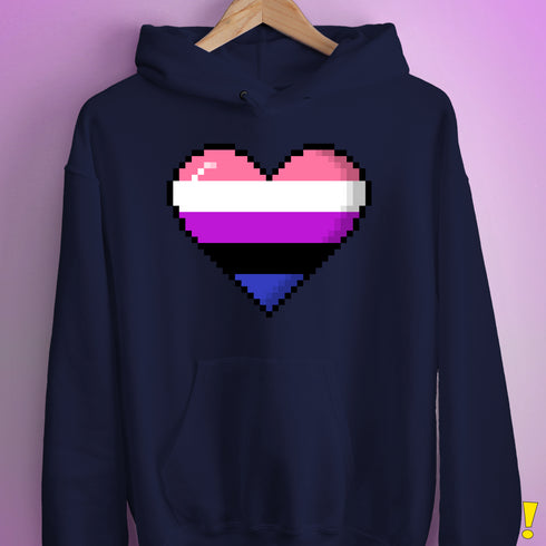 Genderfluid Pride 8-Bit Pixel Heart Hoodie - Navy
